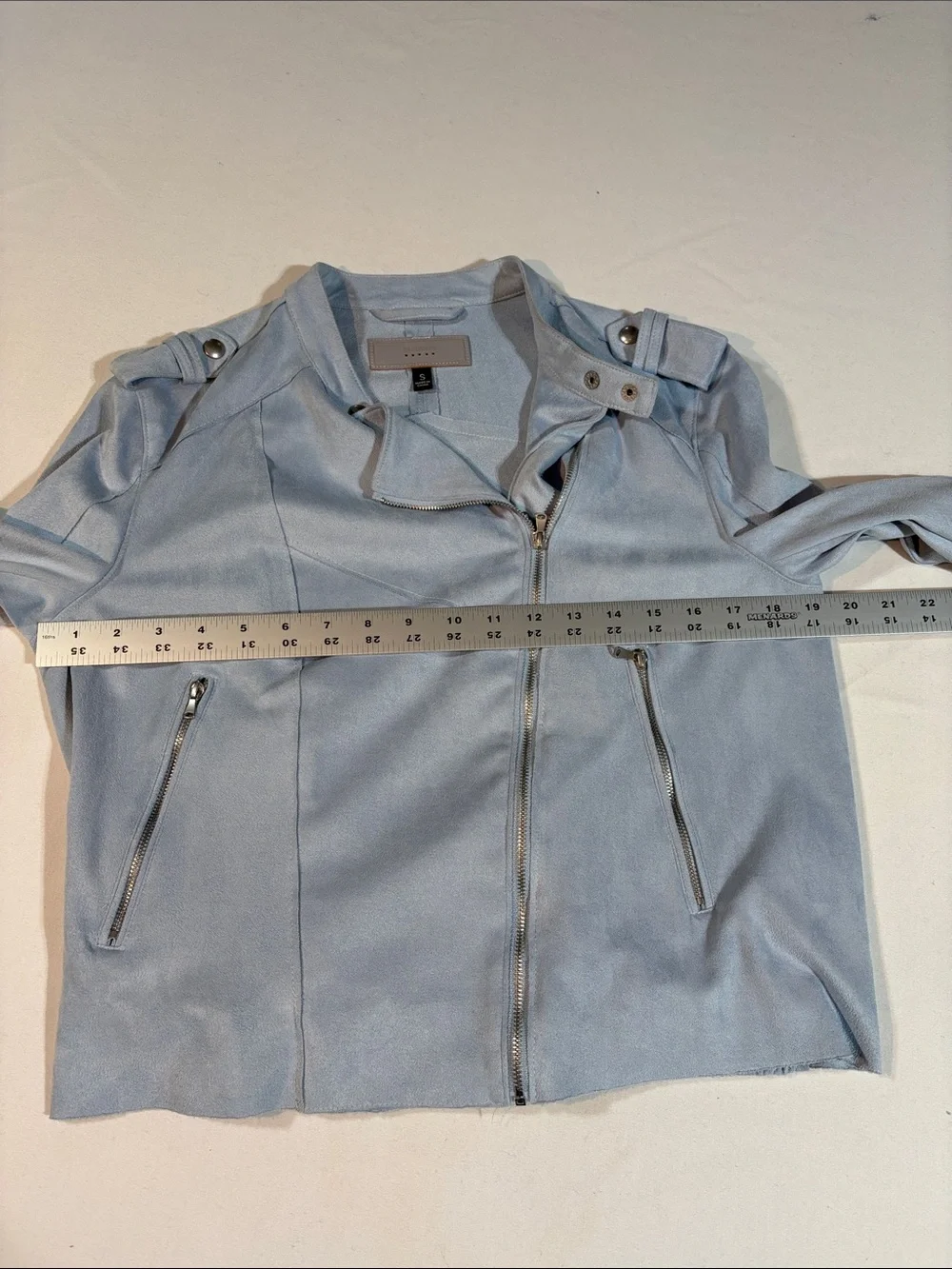 Blank NYC Women's Blue Suede Moto Jacket Asymmetrical Design and Lapels. Small